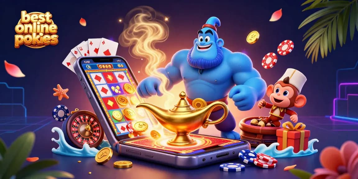 Play the best online pokies with a vibrant 3D casino scene full of excitement and fun!