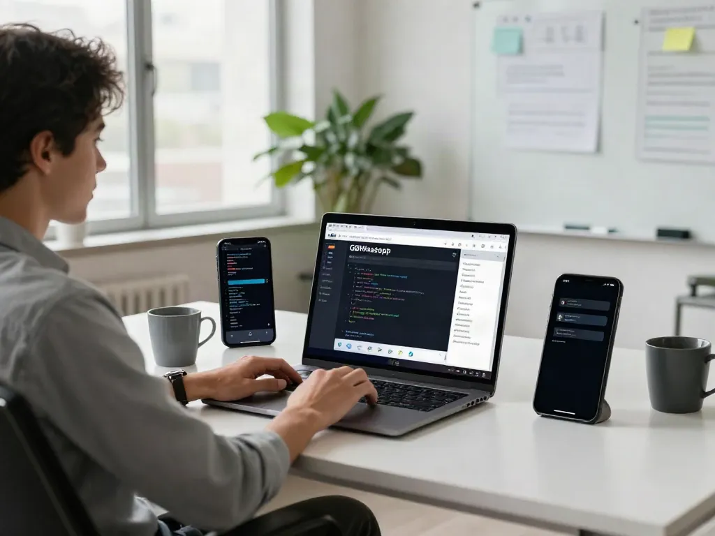 Developer showcasing whatsapp gb 2026 features at a modern workspace.