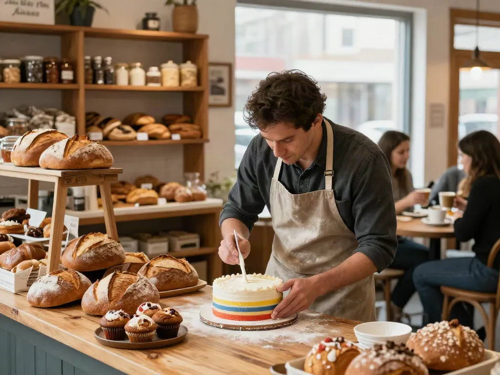 Baked goods Calgary displayed in a cozy bakery, showcasing cakes and pastries with inviting ambiance.