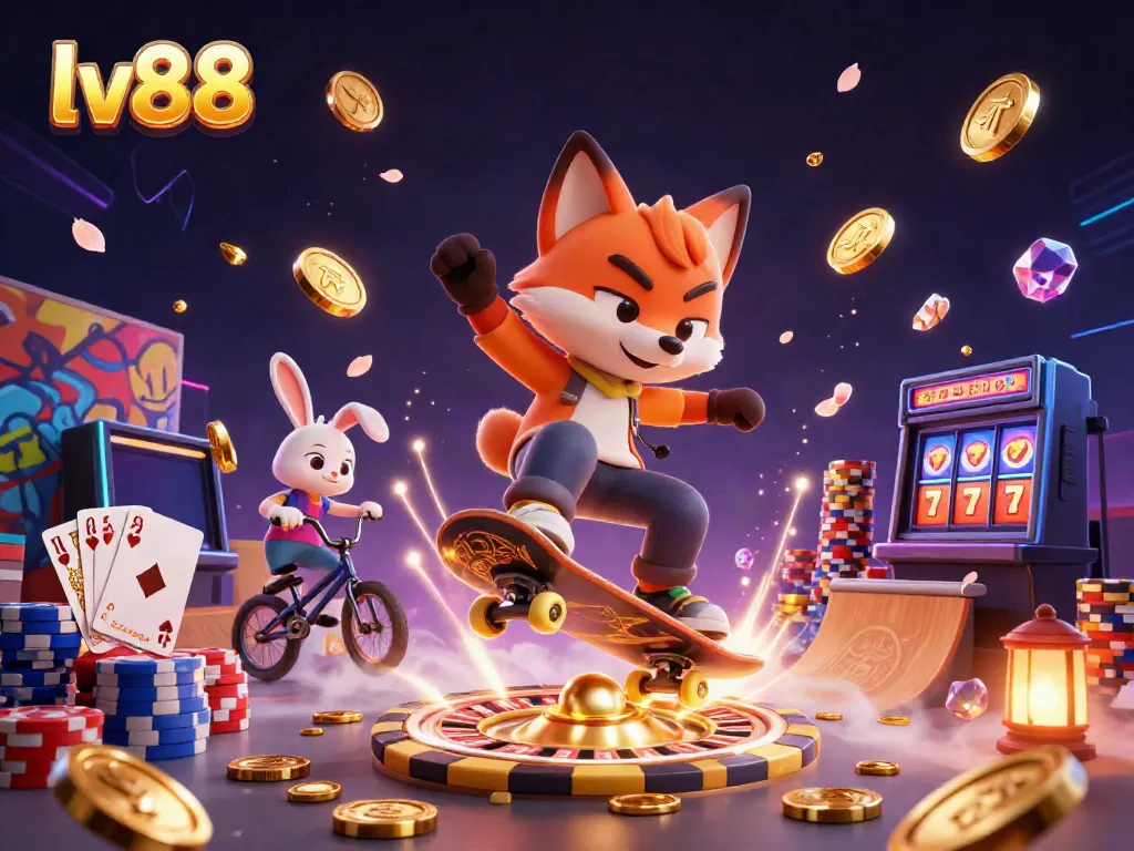 Experience vibrant casino excitement at lv88 with cartoon characters and dynamic gaming elements!